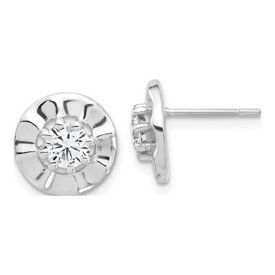 Sterling Silver Round CZ Rippled Halo Stud Earrings