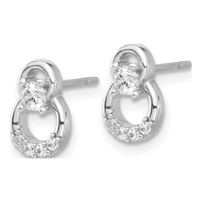 Sterling Silver Round CZ Double Circle Stud Earrings – view 3