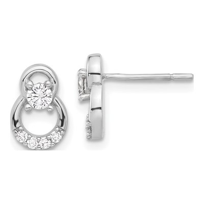 Sterling Silver Round CZ Double Circle Stud Earrings