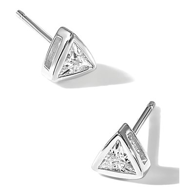 Sterling Silver 4mm Trillion CZ Triangle Stud Earrings – view 6