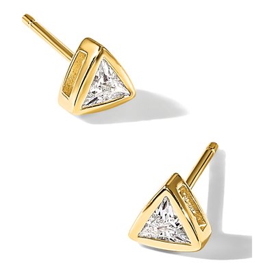 Gold-Plated Sterling Silver 4mm Trillion CZ Triangle Stud Earrings – view 6