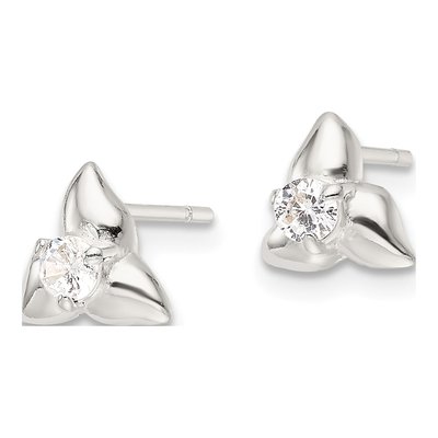 Sterling Silver 3mm Round CZ Triangular Stud Earrings – view 3
