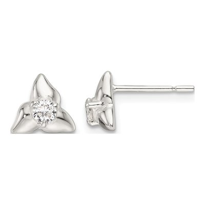 Sterling Silver 3mm Round CZ Triangular Stud Earrings