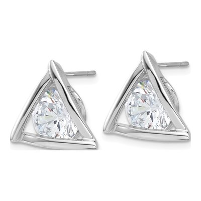 Sterling Silver 9mm Round CZ Triangle Stud Earrings – view 3