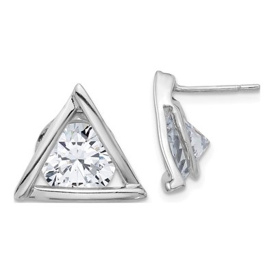 Sterling Silver 9mm Round CZ Triangle Stud Earrings