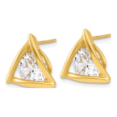 Gold-Plated Sterling Silver 9mm Round CZ Triangle Stud Earrings – view 3
