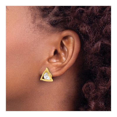 Gold-Plated Sterling Silver 9mm Round CZ Triangle Stud Earrings – view 4
