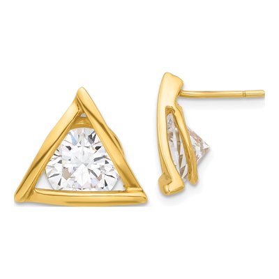 Gold-Plated Sterling Silver 9mm Round CZ Triangle Stud Earrings