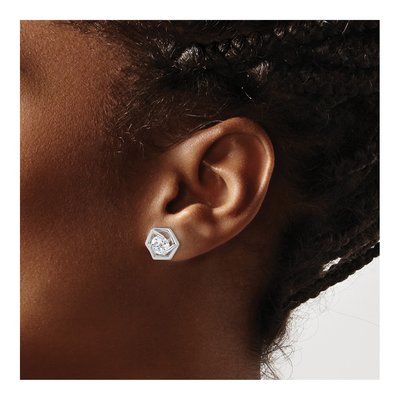 Sterling Silver 6mm Round CZ Hexagon Stud Earrings – view 4