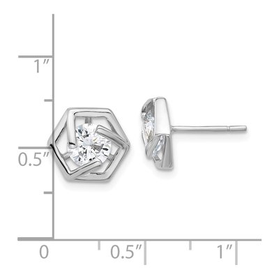 Sterling Silver 6mm Round CZ Hexagon Stud Earrings – view 5