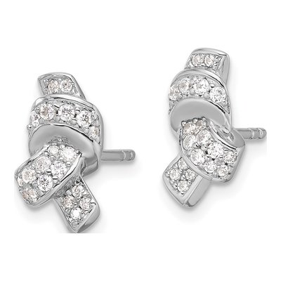 Sterling Silver Round CZ Knot Stud Earrings – view 3