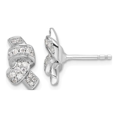 Sterling Silver Round CZ Knot Stud Earrings