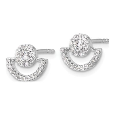 Sterling Silver Round CZ Half Circle Halo Stud Earrings – view 3