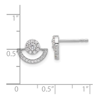 Sterling Silver Round CZ Half Circle Halo Stud Earrings – view 5