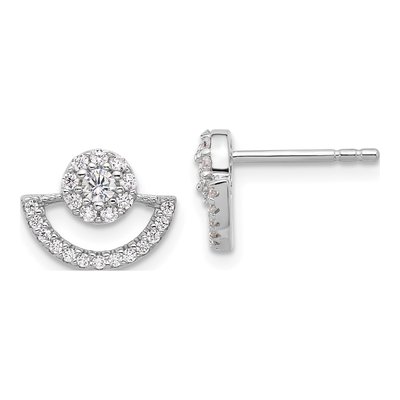 Sterling Silver Round CZ Half Circle Halo Stud Earrings
