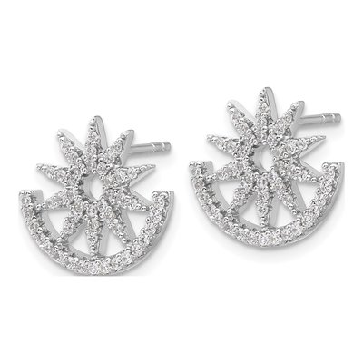 Sterling Silver Round CZ Half Circle Star Stud Earrings – view 3