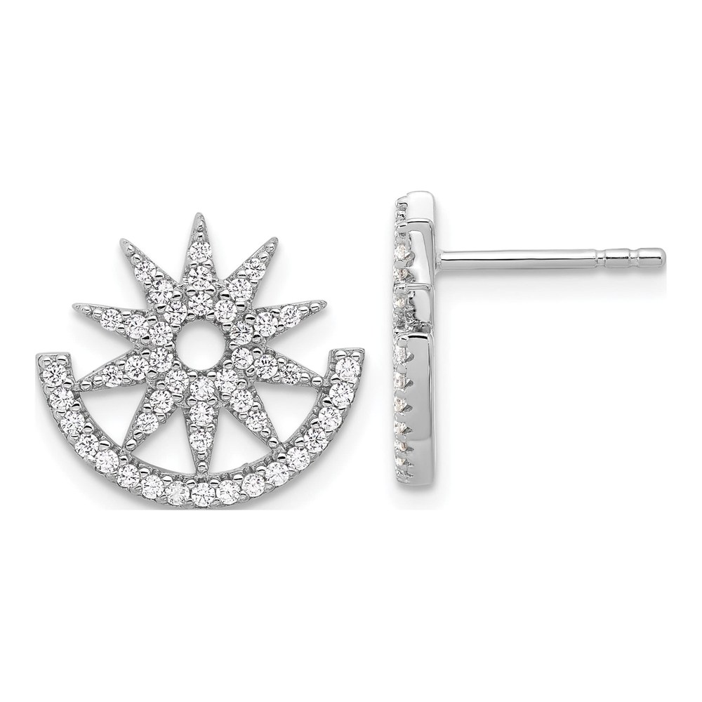 Sterling Silver Round CZ Half Circle Star Stud Earrings