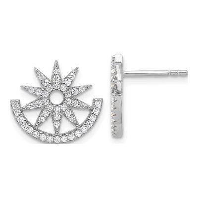 Sterling Silver Round CZ Half Circle Star Stud Earrings
