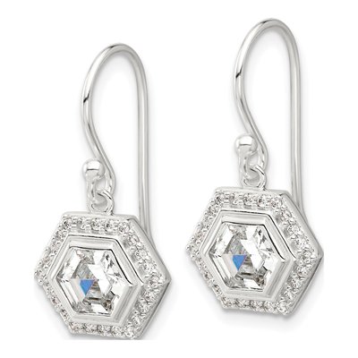 Sterling Silver CZ Hexagon Dangle Earrings – view 3