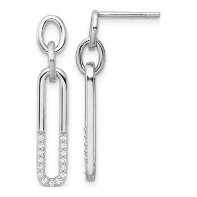 Sterling Silver CZ Link Dangle Earrings