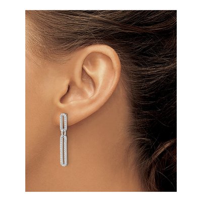 Sterling Silver CZ Paperclip Dangle Earrings – view 4