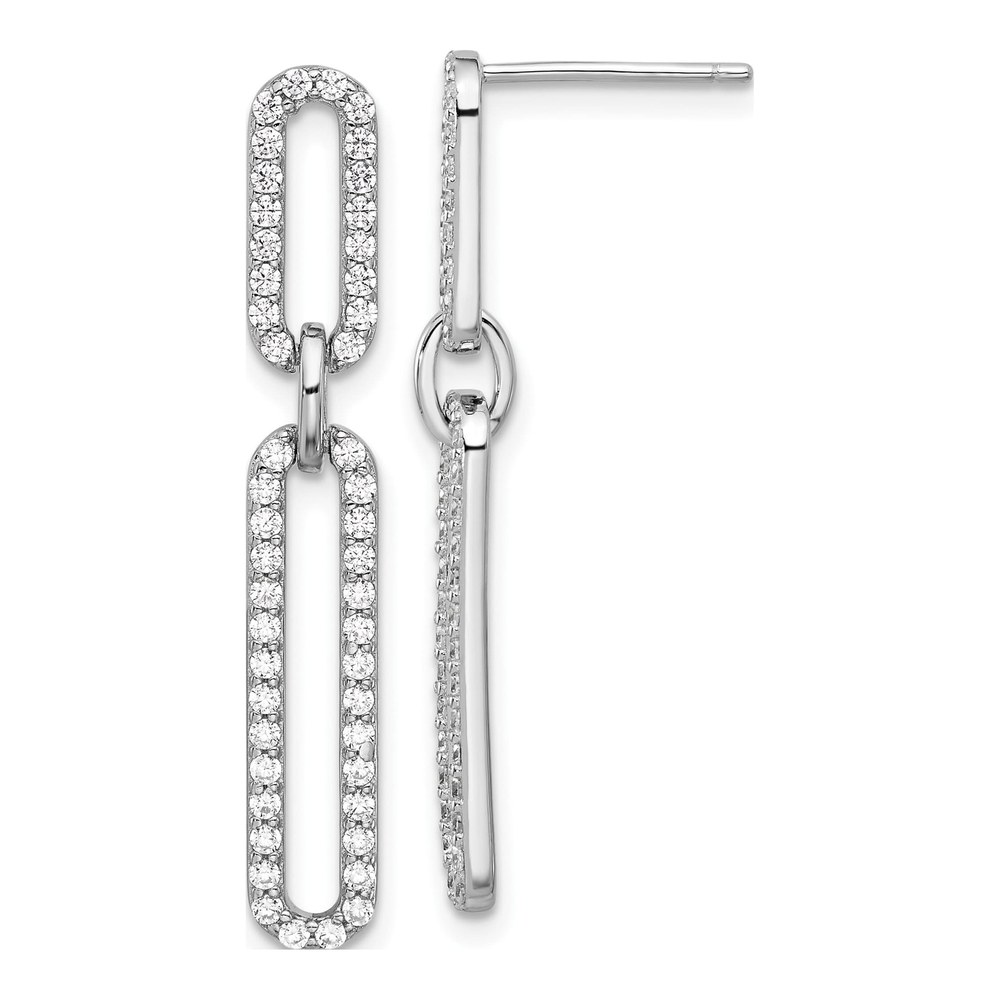 Sterling Silver CZ Paperclip Dangle Earrings