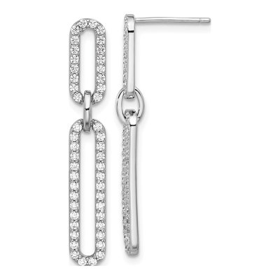 Sterling Silver CZ Paperclip Dangle Earrings