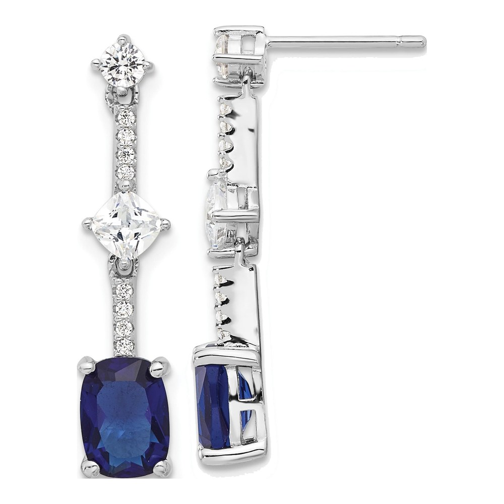 Sterling Silver Blue & White CZ Dangle Earrings