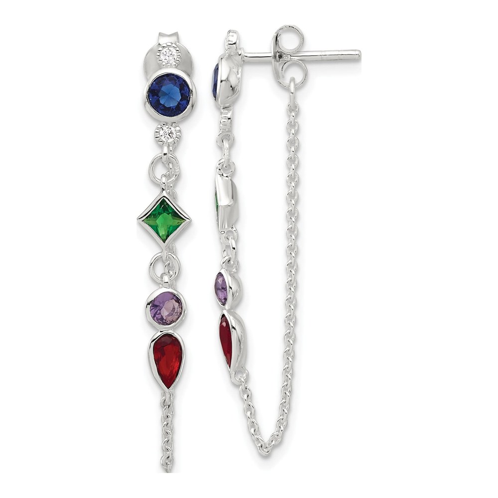 Sterling Silver CZ Multicolor Dangle Earrings