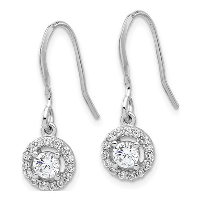 Sterling Silver CZ Halo Dangle Earrings – view 3