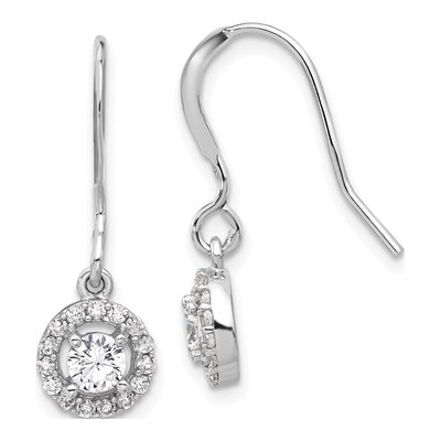 Sterling Silver CZ Halo Dangle Earrings