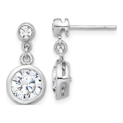Sterling Silver CZ Bezel Dangle Earrings