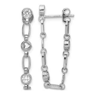 Sterling Silver CZ Heart Dangle Earrings