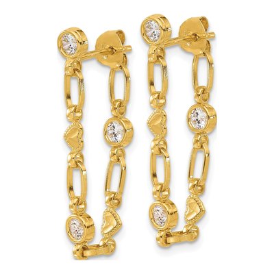 Gold-Plated Sterling Silver CZ Heart Dangle Earrings – view 3