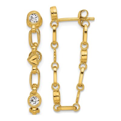 Gold-Plated Sterling Silver CZ Heart Dangle Earrings
