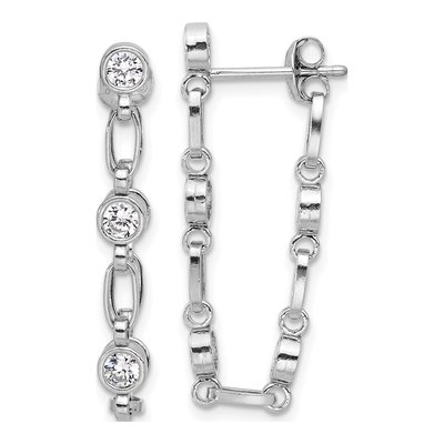 Sterling Silver CZ Bezel Dangle Earrings