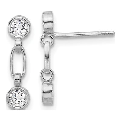 Sterling Silver CZ Bezel Dangle Earrings