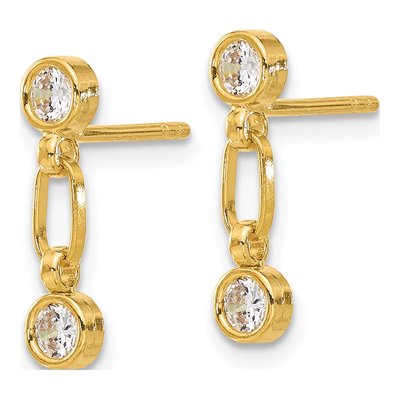 Gold-Plated Sterling Silver CZ Bezel Dangle Earrings – view 3