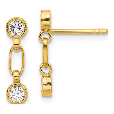 Gold-Plated Sterling Silver CZ Bezel Dangle Earrings