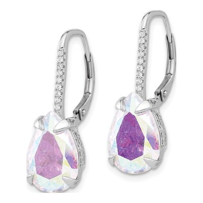 Sterling Silver CZ Iridescent Pear Leverback Earrings – view 3