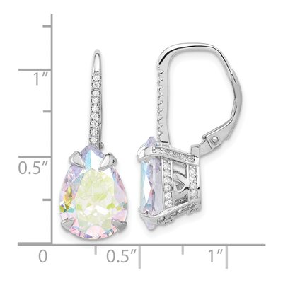 Sterling Silver CZ Iridescent Pear Leverback Earrings – view 5