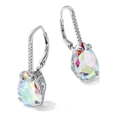Sterling Silver CZ Iridescent Pear Leverback Earrings – view 6