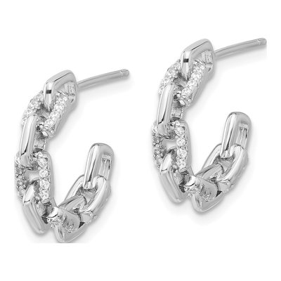 Sterling Silver 18mm CZ Link Hoop Earrings – view 3