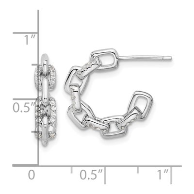 Sterling Silver 18mm CZ Link Hoop Earrings – view 5