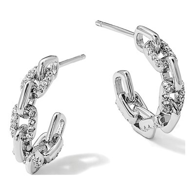 Sterling Silver 18mm CZ Link Hoop Earrings – view 6