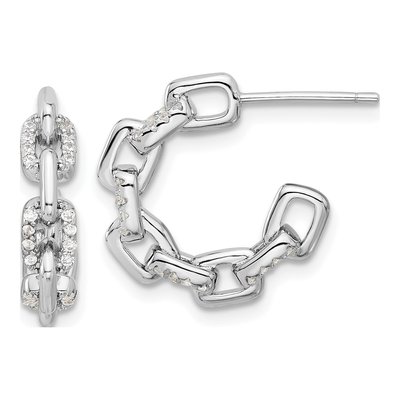 Sterling Silver 18mm CZ Link Hoop Earrings