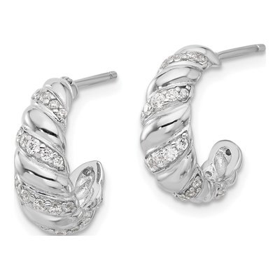 Sterling Silver 15mm CZ Pave Hoop Earrings – view 3