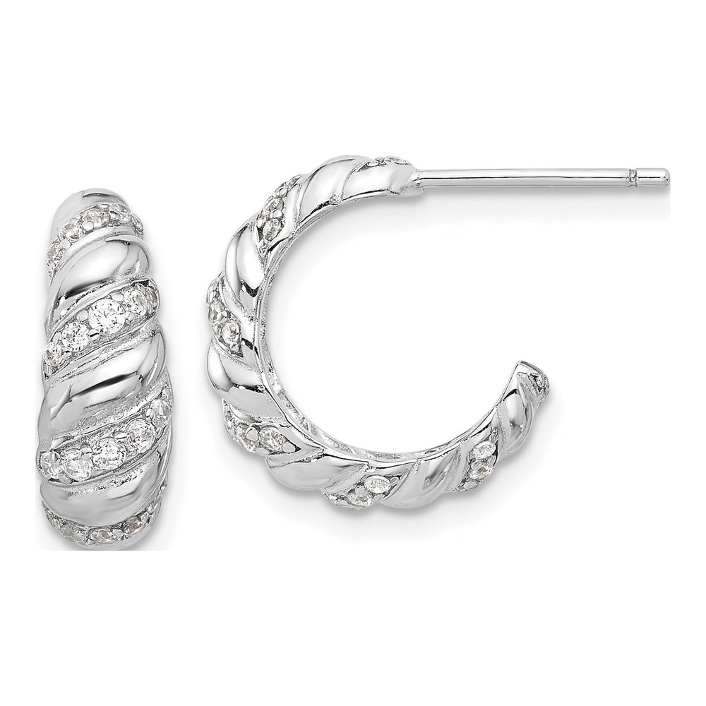 Sterling Silver 15mm CZ Pave Hoop Earrings