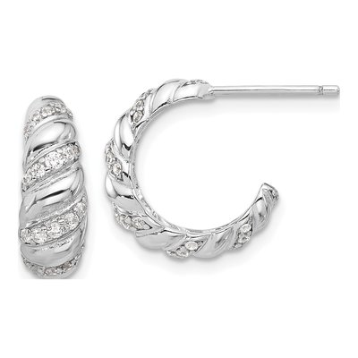 Sterling Silver 15mm CZ Pave Hoop Earrings