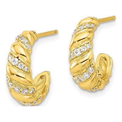 Gold-Plated Sterling Silver 15mm CZ Twisted Hoop Earrings – view 3
